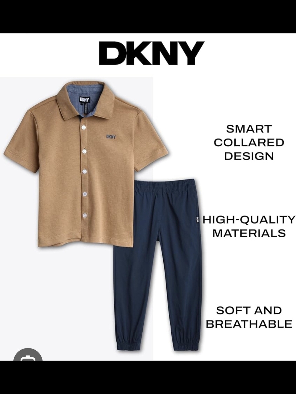 DKNY Tan Polo Shirt and Navy Jogger Set